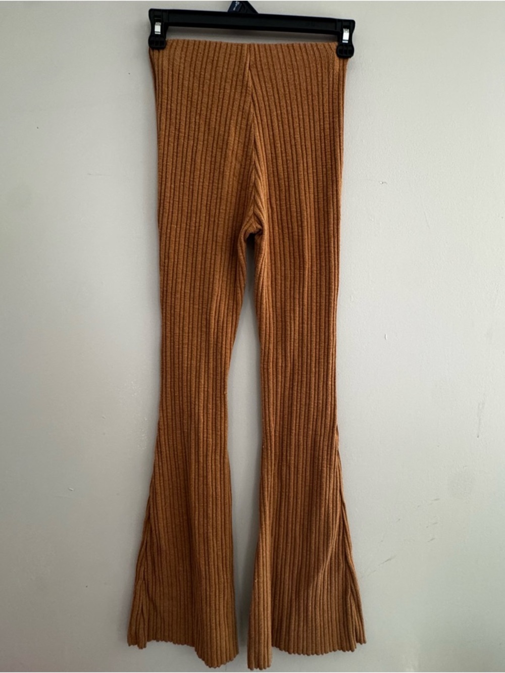 PacSun Ribbed Knit Flare Brown/Tan Trousers Size S Boho Hippie - Picture 3 of 4